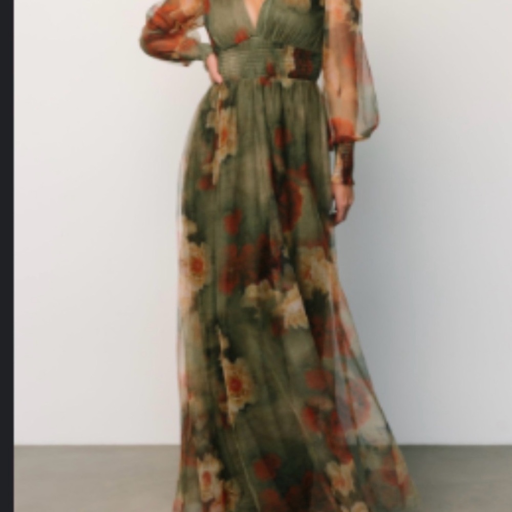 Baltic Born Green and Orange Floral Long Sleeve Dress